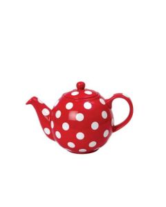 4 CUP GLOBE® TEAPOT RED WITH WHITE SPOTS LONDON POTTERY 