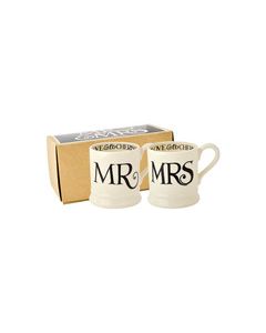 BLACK TOAST MR AND MRS 1/2 PINT MUGS EMMA BRIDGEWATER